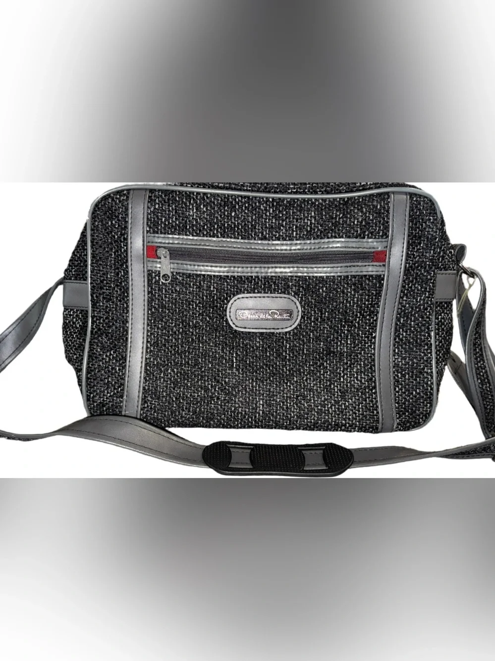 Vintage Tweed Oscar de la Renta Travel Bag w Front Zipper & Side Pocket